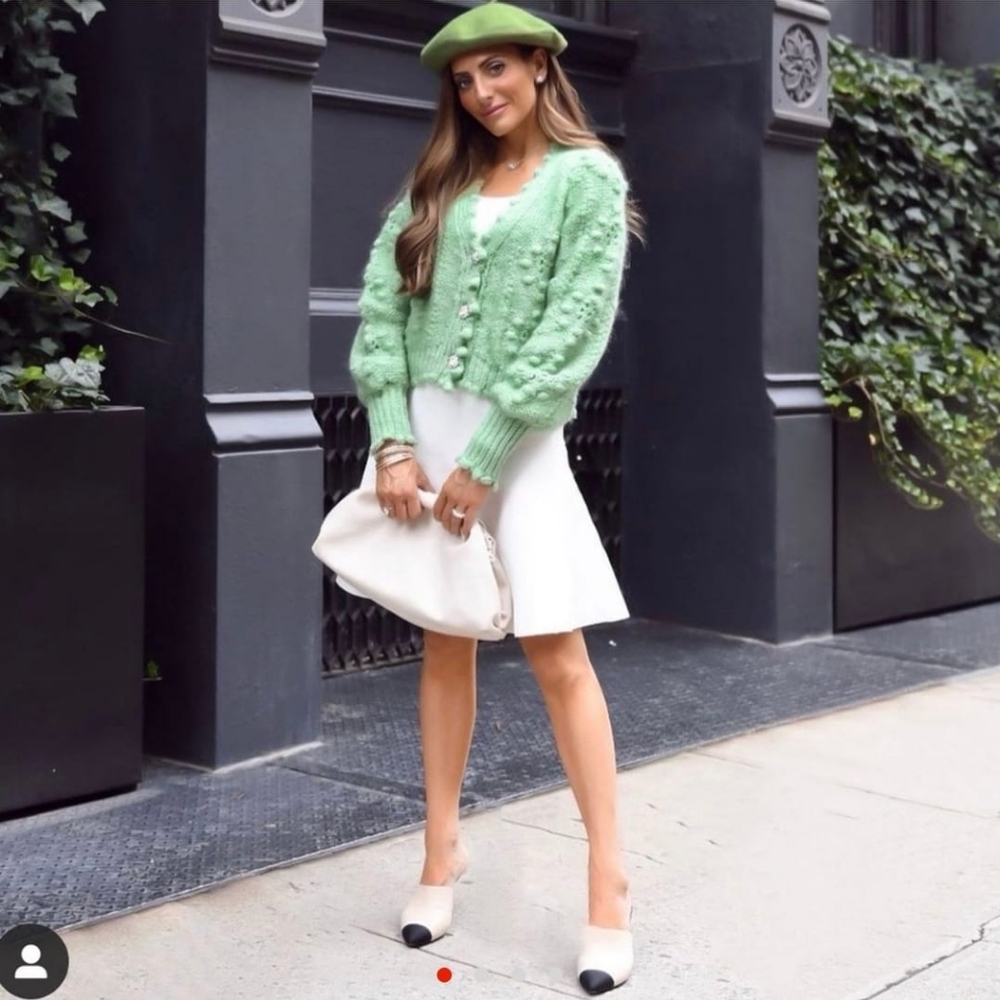 Zara green cardigan with rhinestone buttons